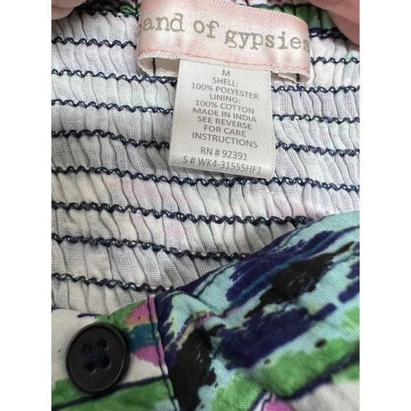 Band Of Gypsies Smocked Cutout Sun Dress Sz MED Blue Green Purple Abstract Print - Picture 8 of 8